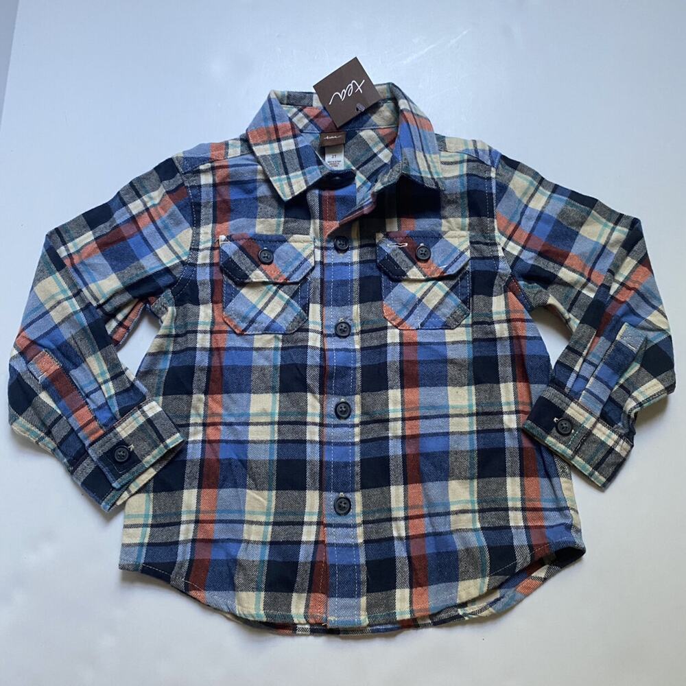 NEW Tea Collection Plaid Flannel Button Down Shirt